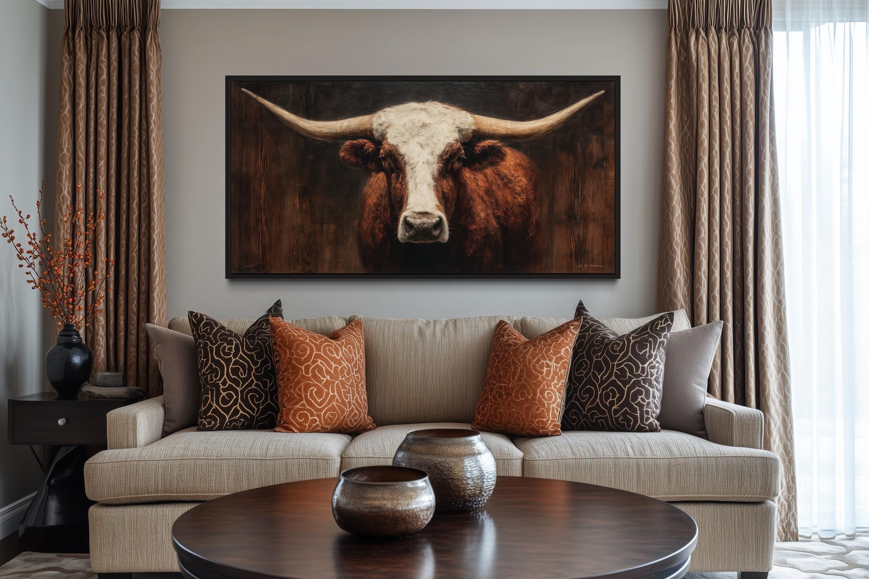 Brown And White Longhorn Bull Wall Art
