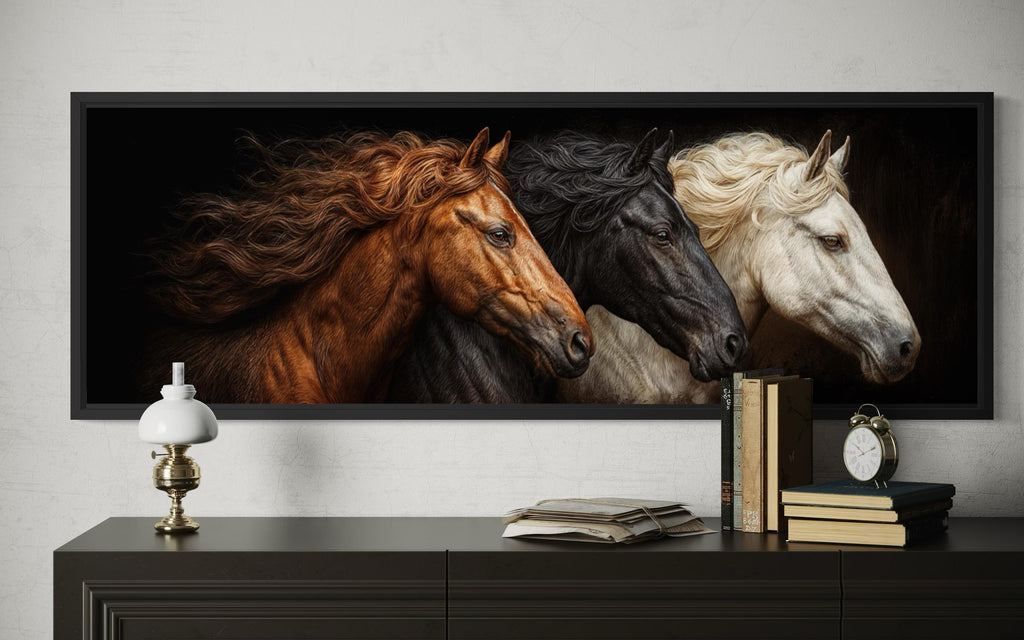 Brown Black White Three  Horses Portrait Large Horizontal Wall Art