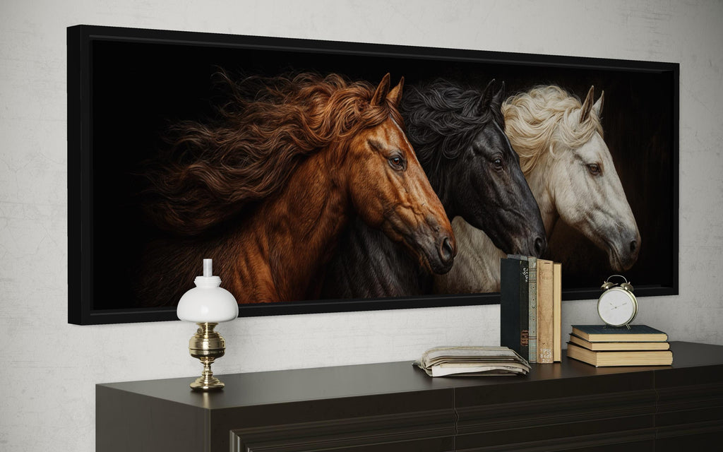 Brown Black White Three  Horses Portrait Large Horizontal Wall Art