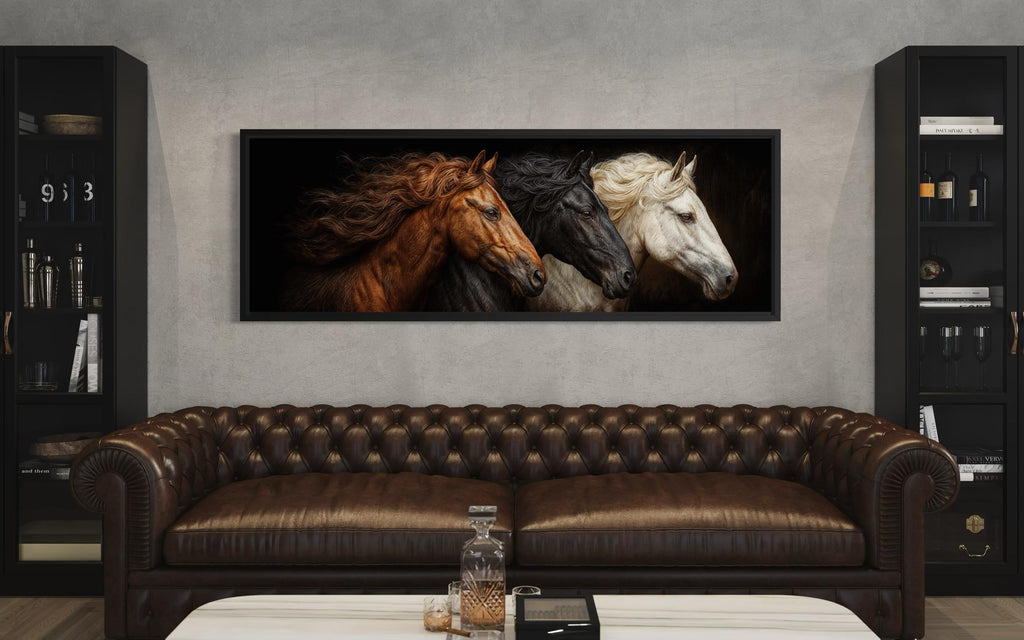 Brown Black White Three  Horses Portrait Large Horizontal Wall Art