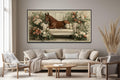 Brown Horse On Couch Floral Canvas Wall Art