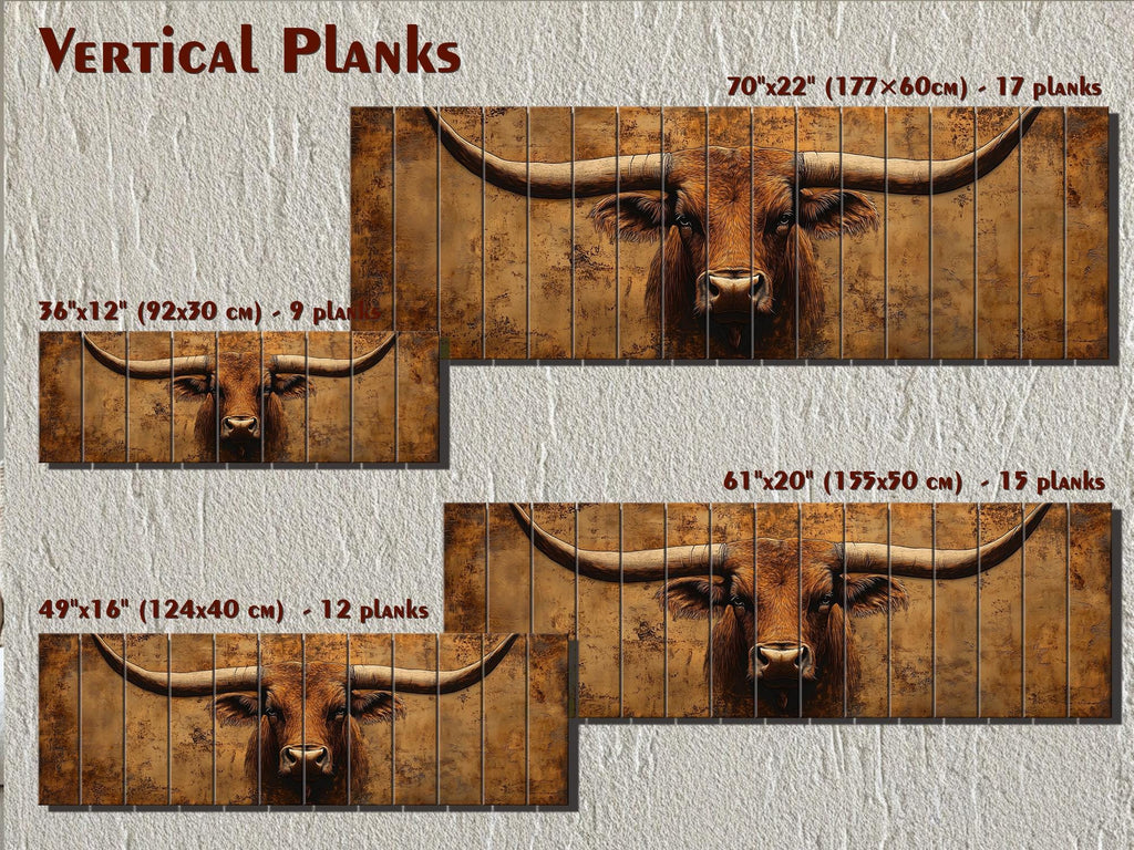 Brown Longhorn Long Narrow Distressed Wood Wall Art