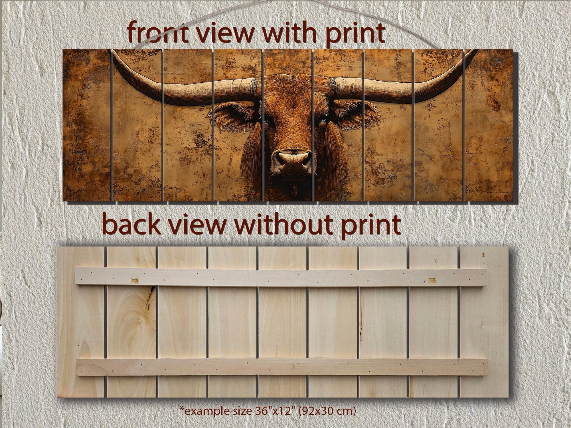 Brown Longhorn Long Narrow Distressed Wood Wall Art