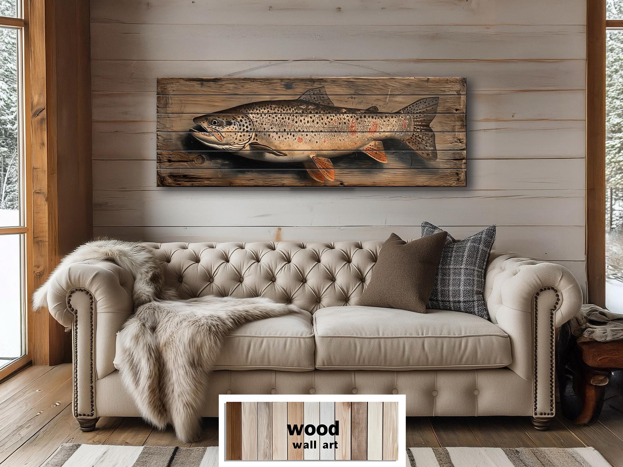 Brown Trout Distressed Wood Wall Art