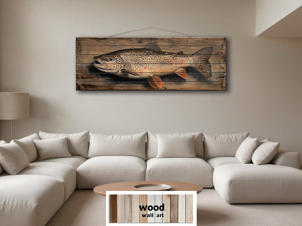 Brown Trout Distressed Wood Wall Art