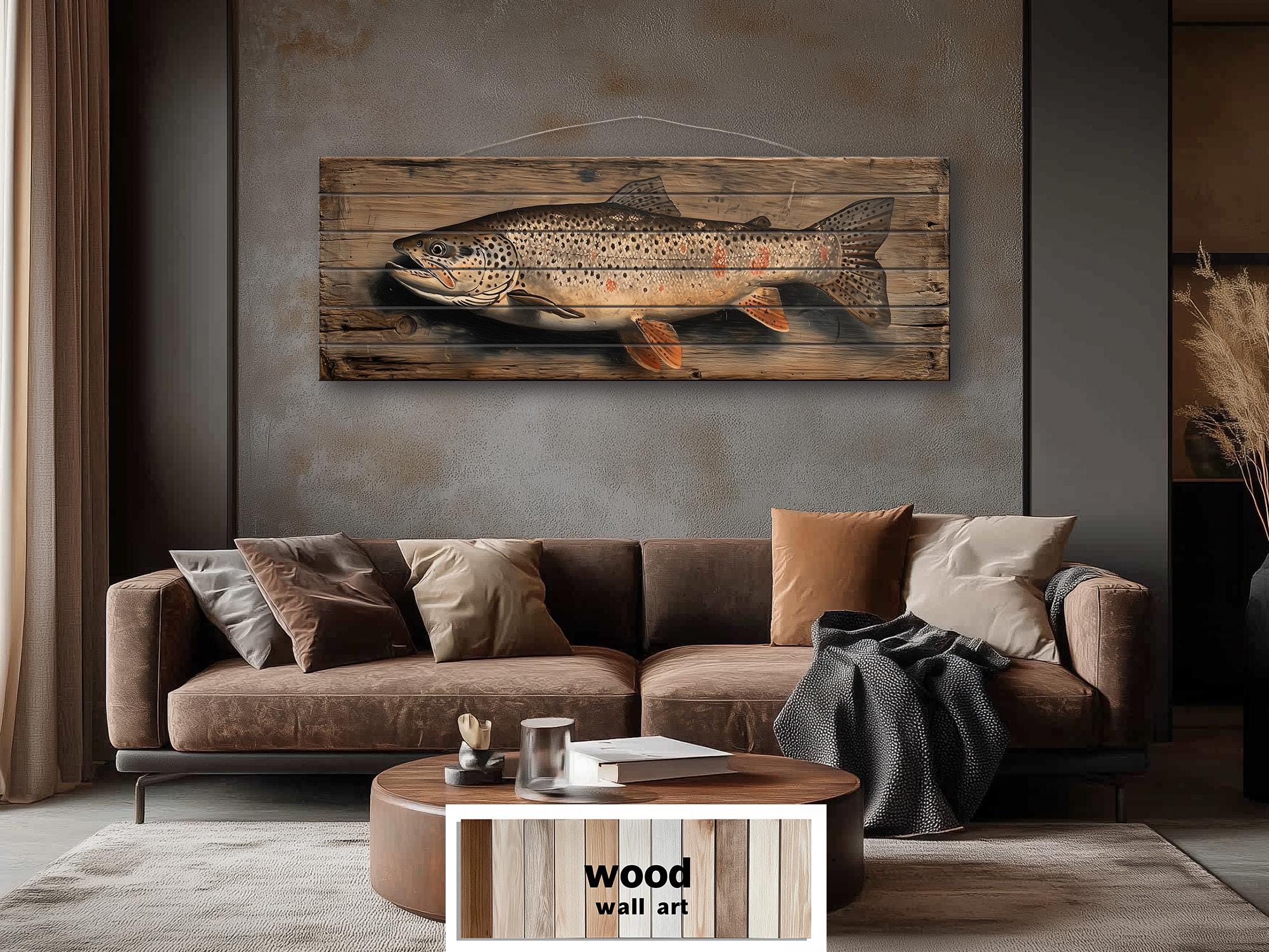 Brown Trout Distressed Wood Wall Art