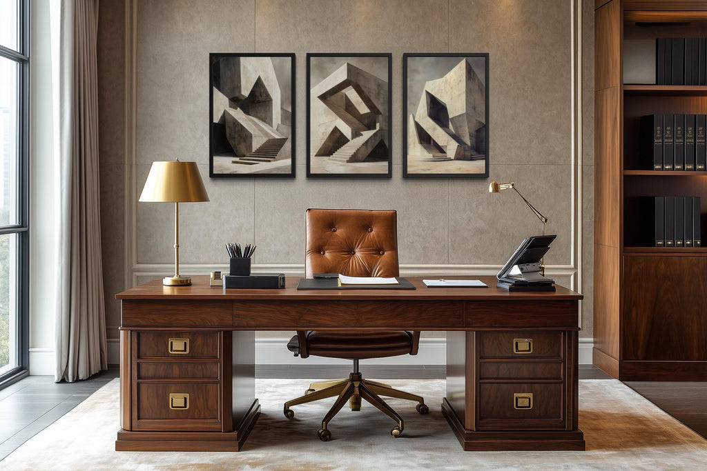 Brutalist Wall Art - Geometric Canvas Set of 3 | Modern Abstract Real Estate Office Decor