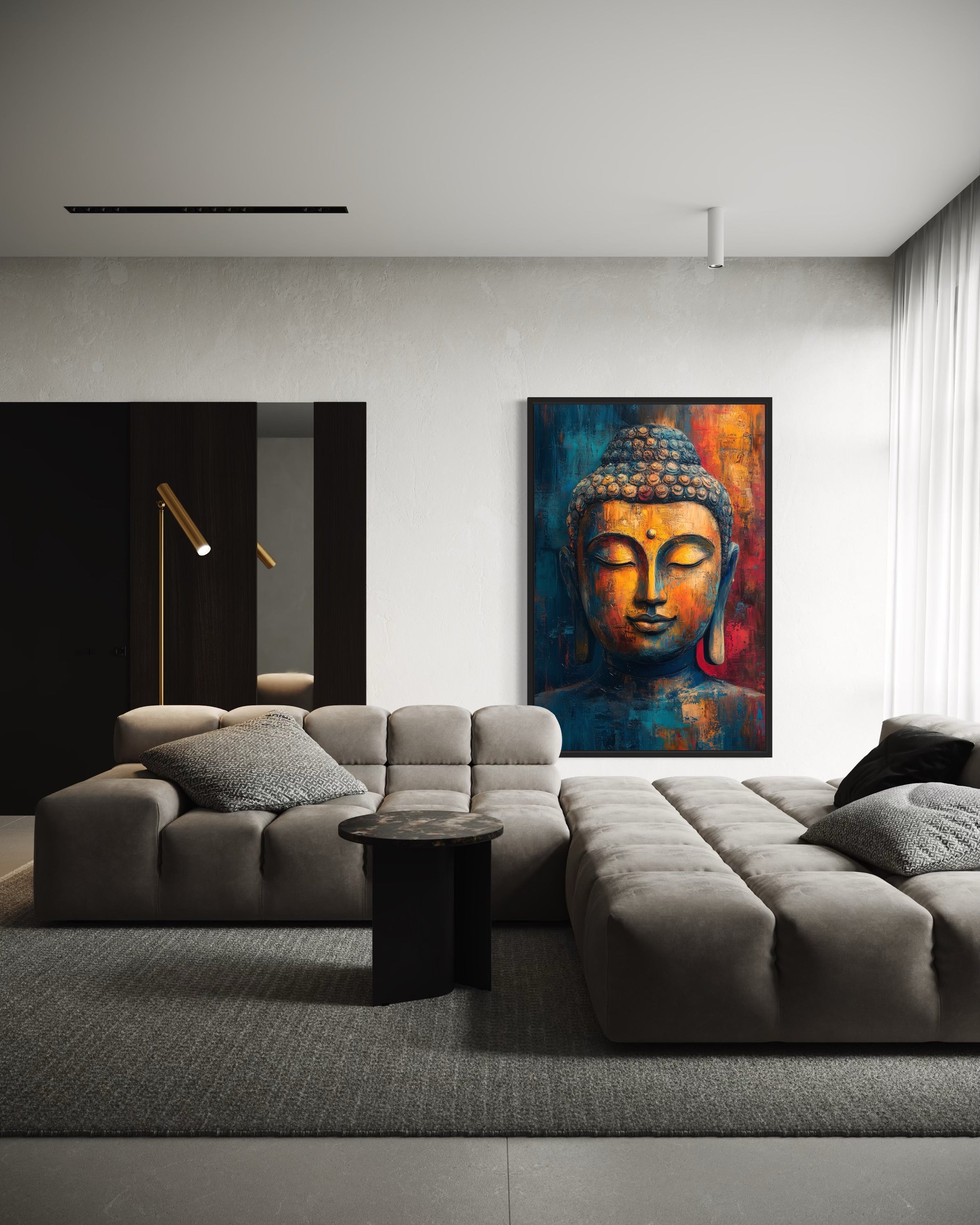 Buddha Colorful Portrait Abstract Framed Canvas Wall Art