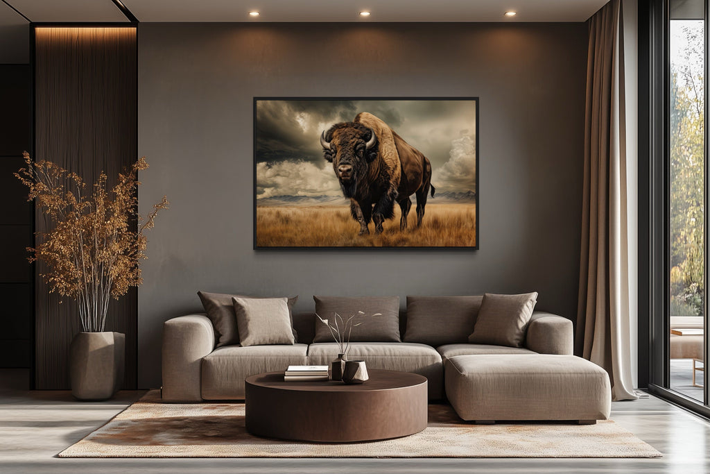 Buffalo In The Wild Framed Canvas Wall Art