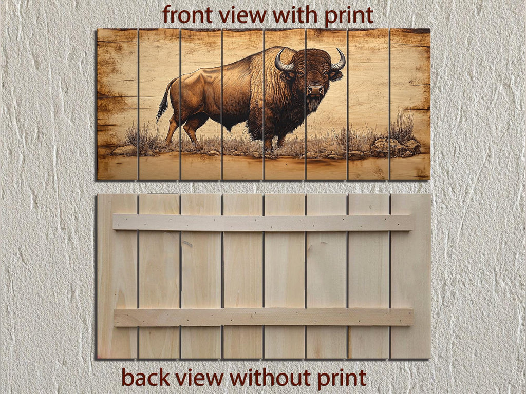Buffalo Real Wood Wall Art  Western Decor for Office or Man Cave
