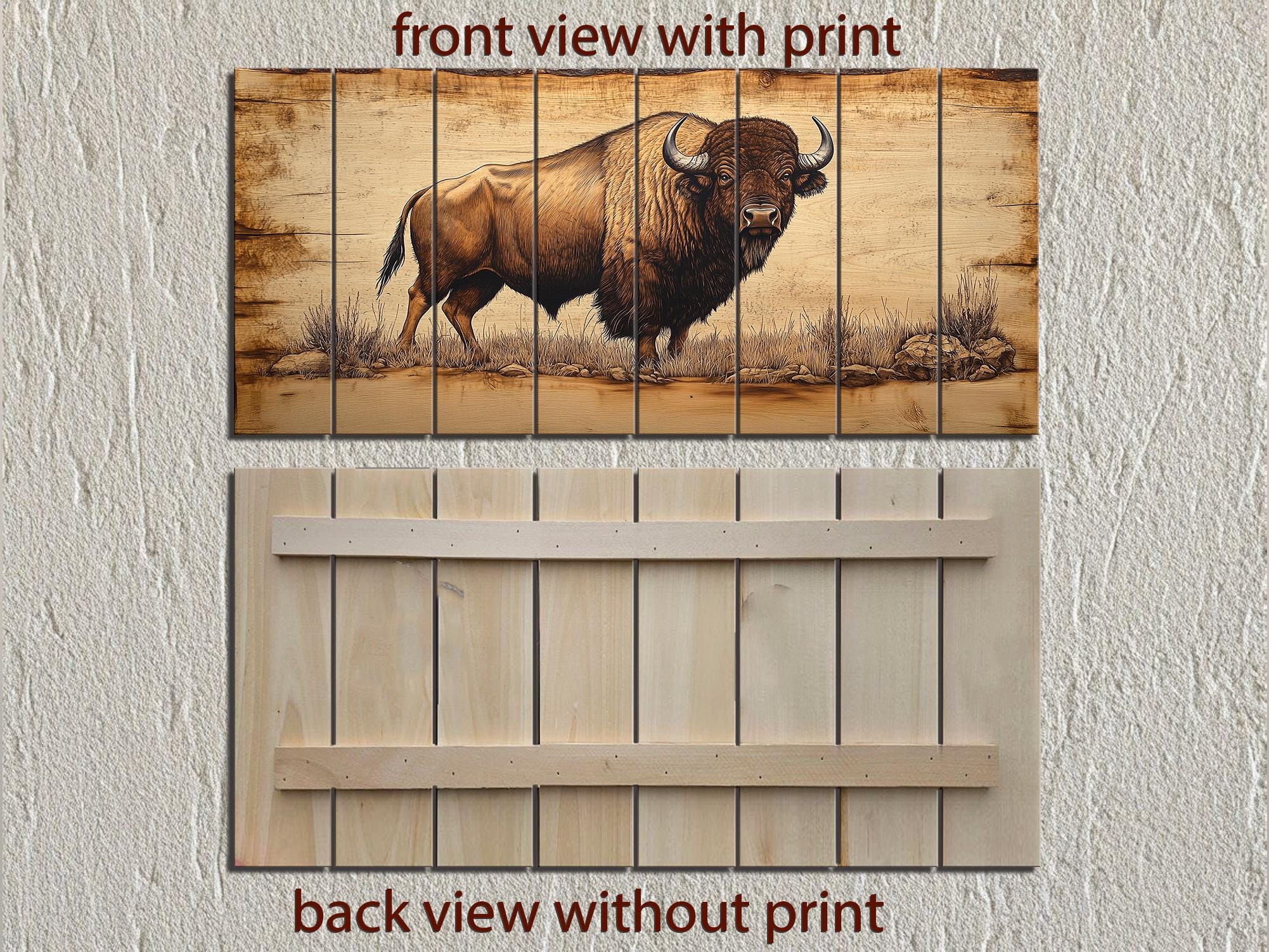 Buffalo Real Wood Wall Art  Western Decor for Office or Man Cave