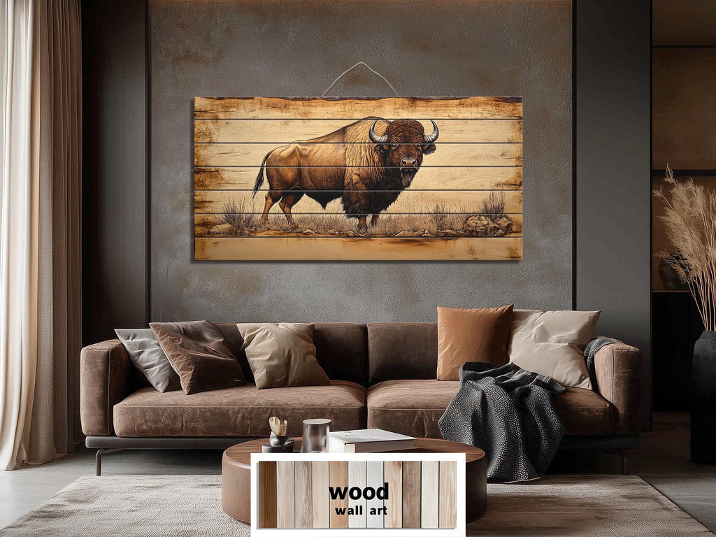 Buffalo Real Wood Wall Art  Western Decor for Office or Man Cave