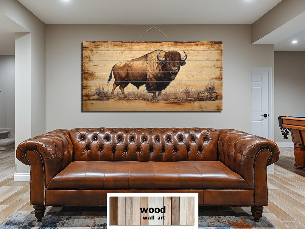 Buffalo Real Wood Wall Art  Western Decor for Office or Man Cave