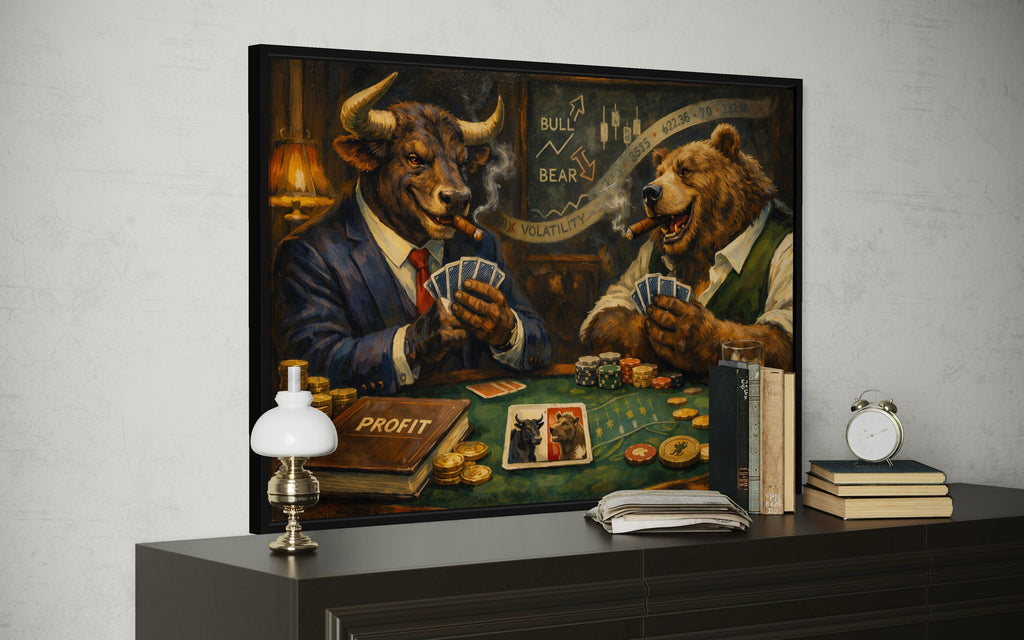Bull And Bear Wall Art - Wall Street Canvas Print | Funny Finance Decor