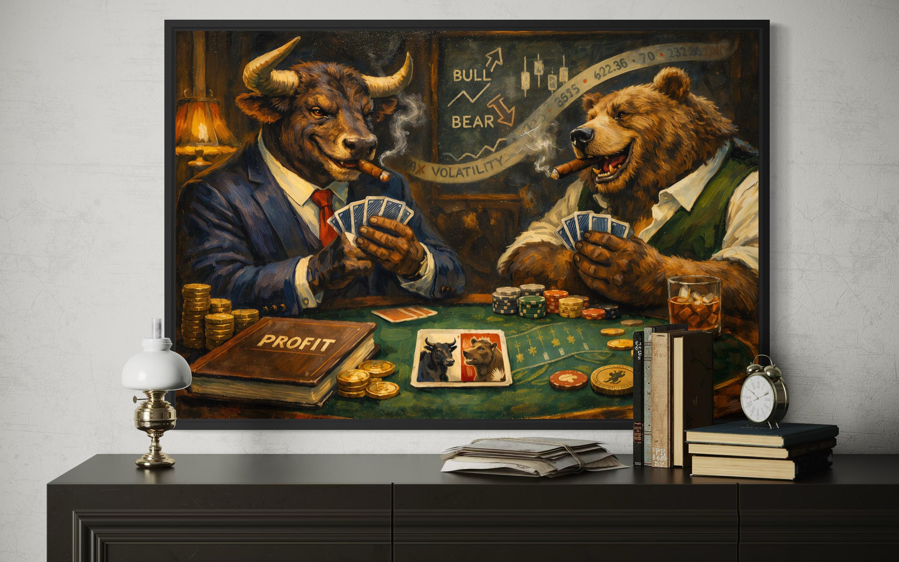 Bull And Bear Wall Art - Wall Street Canvas Print | Funny Finance Decor