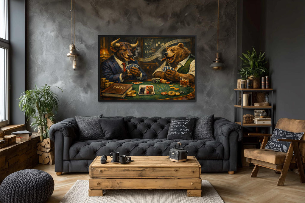 Bull And Bear Wall Art - Wall Street Canvas Print | Funny Finance Decor