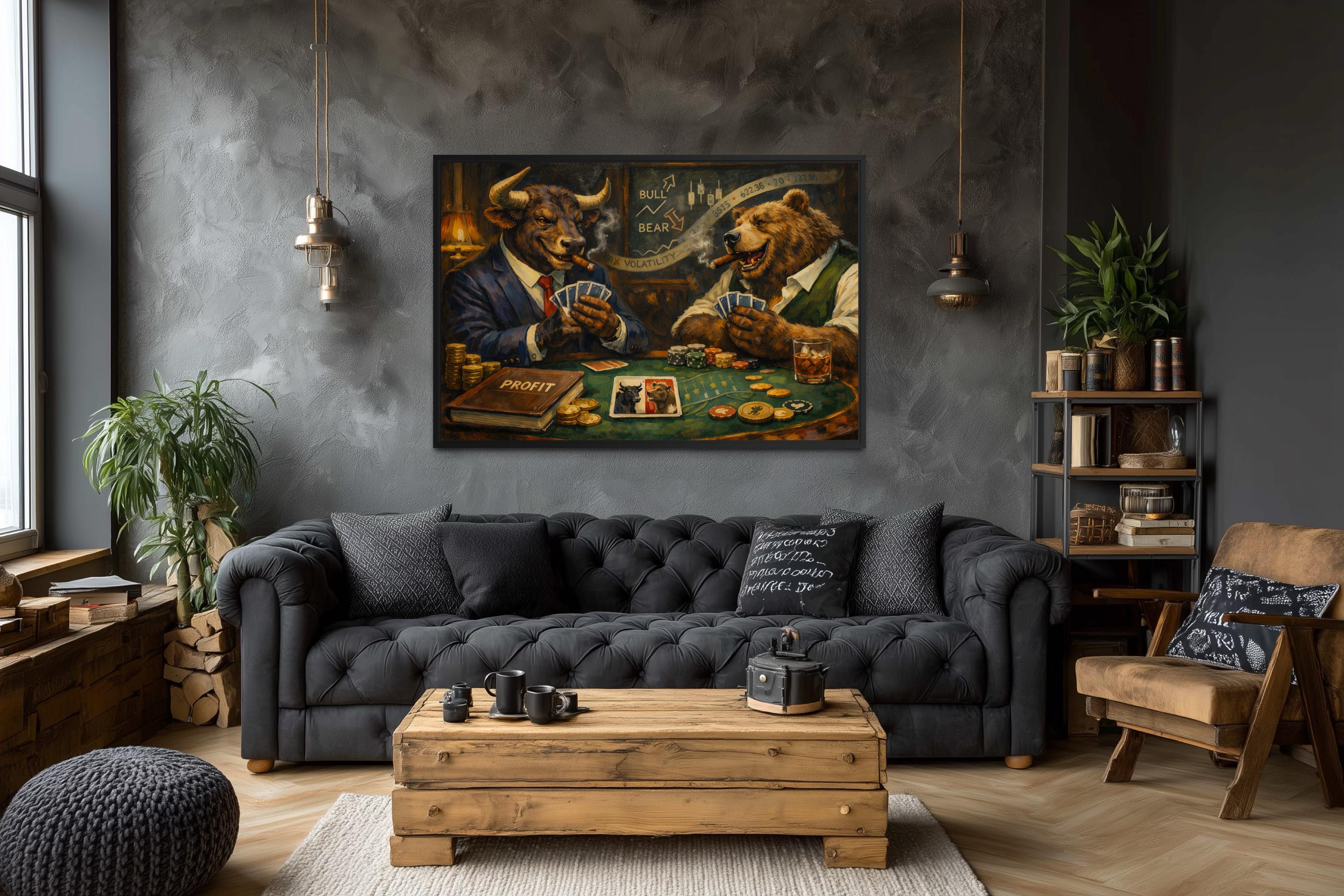 Bull And Bear Wall Art - Wall Street Canvas Print | Funny Finance Decor