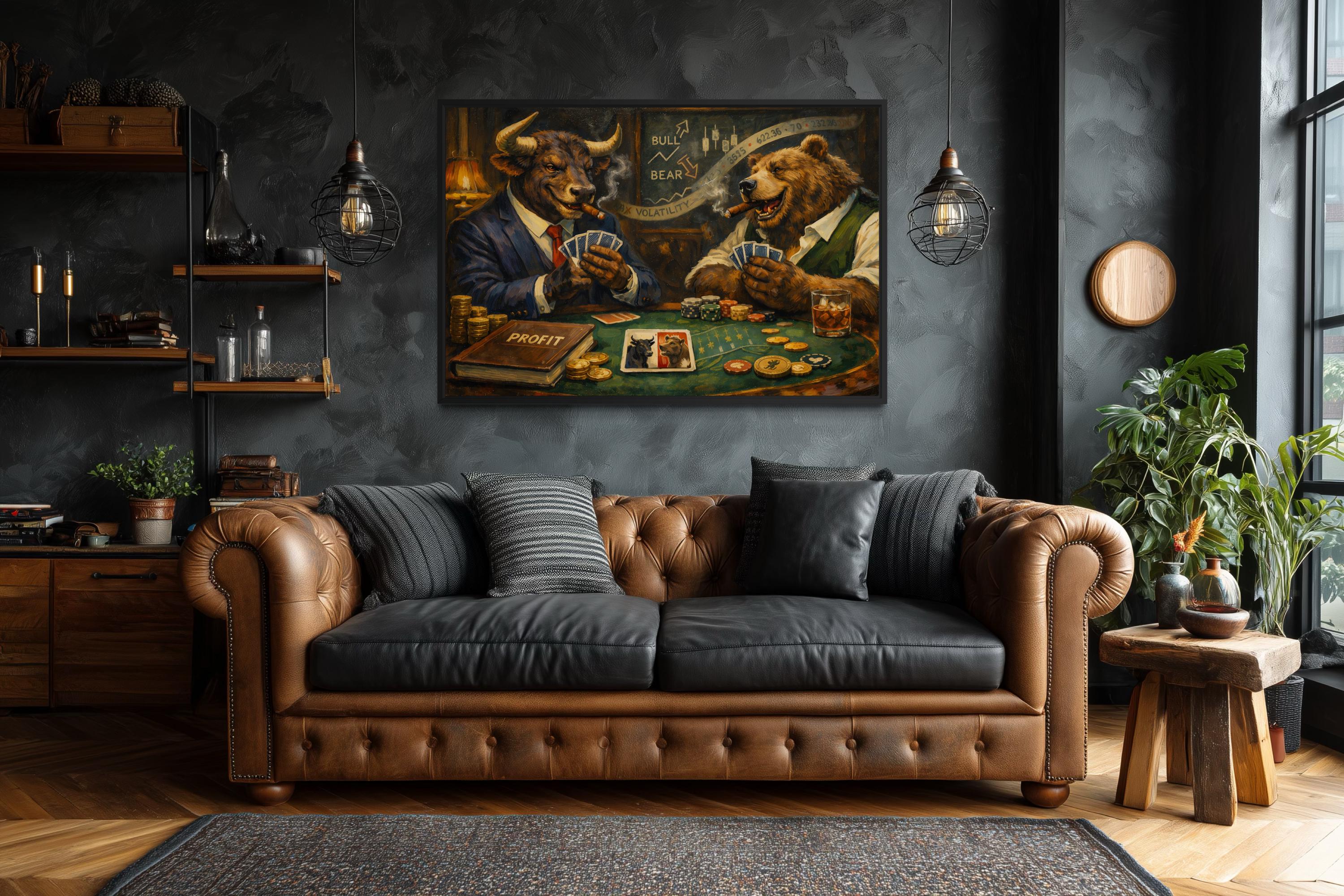 Bull And Bear Wall Art - Wall Street Canvas Print | Funny Finance Decor