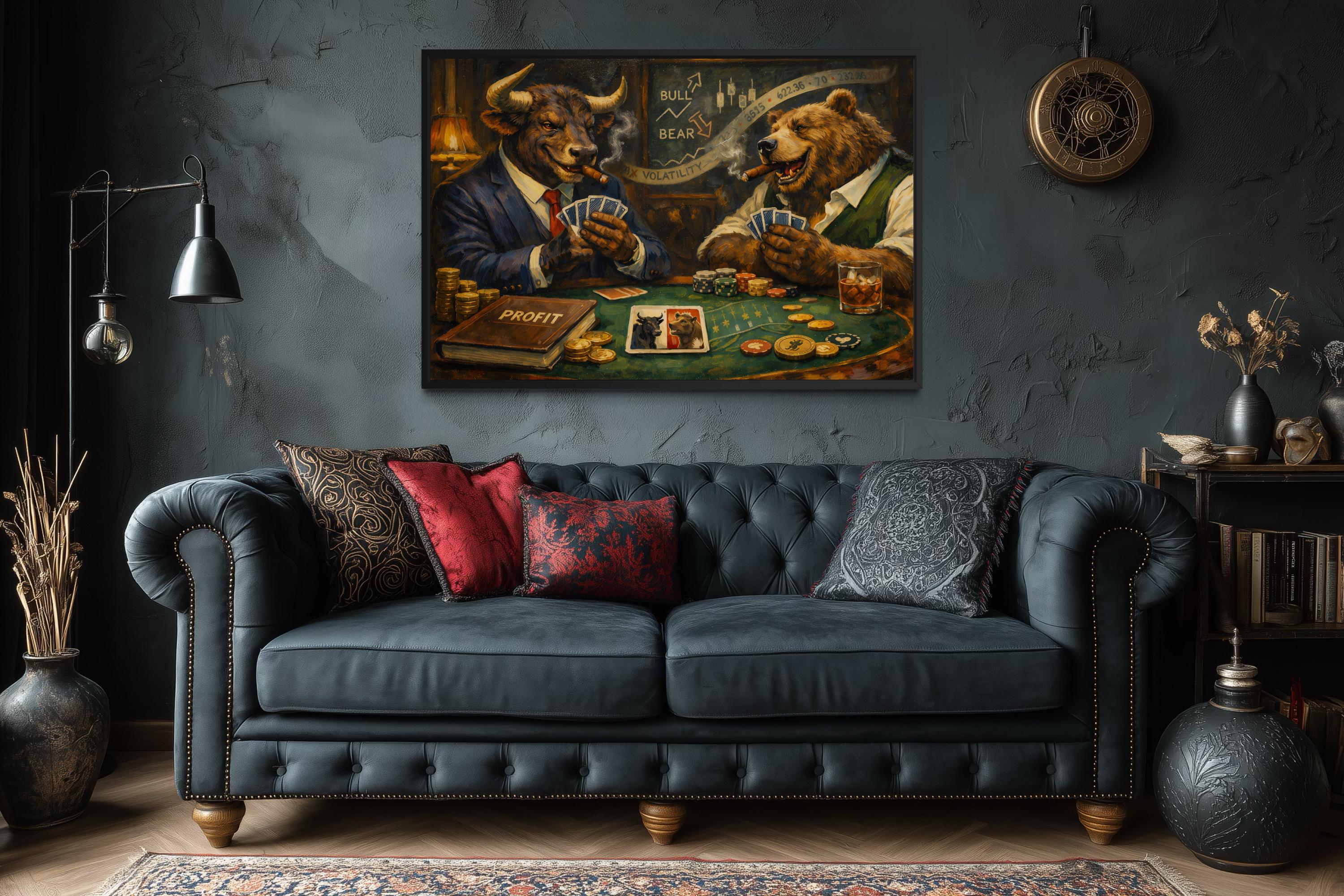Bull And Bear Wall Art - Wall Street Canvas Print | Funny Finance Decor