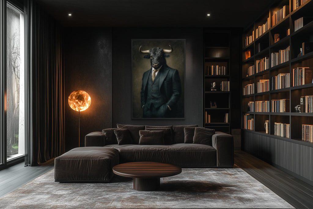 Bull In Suit Canvas - Powerful Boss Office Wall Art | Masculine Business Decor