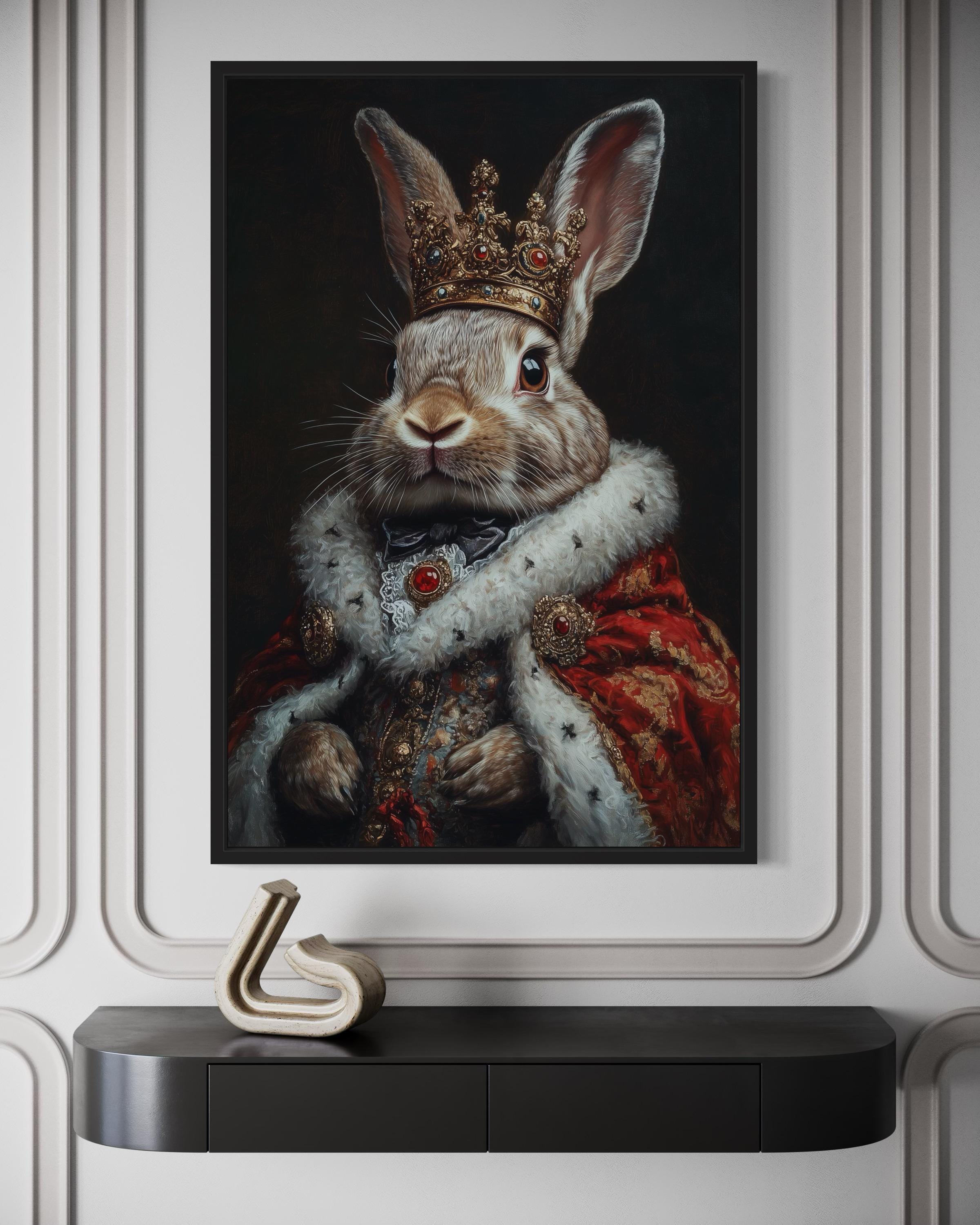 Bunny King In Crown Victorian Portrait Canvas Print, Dark Academia