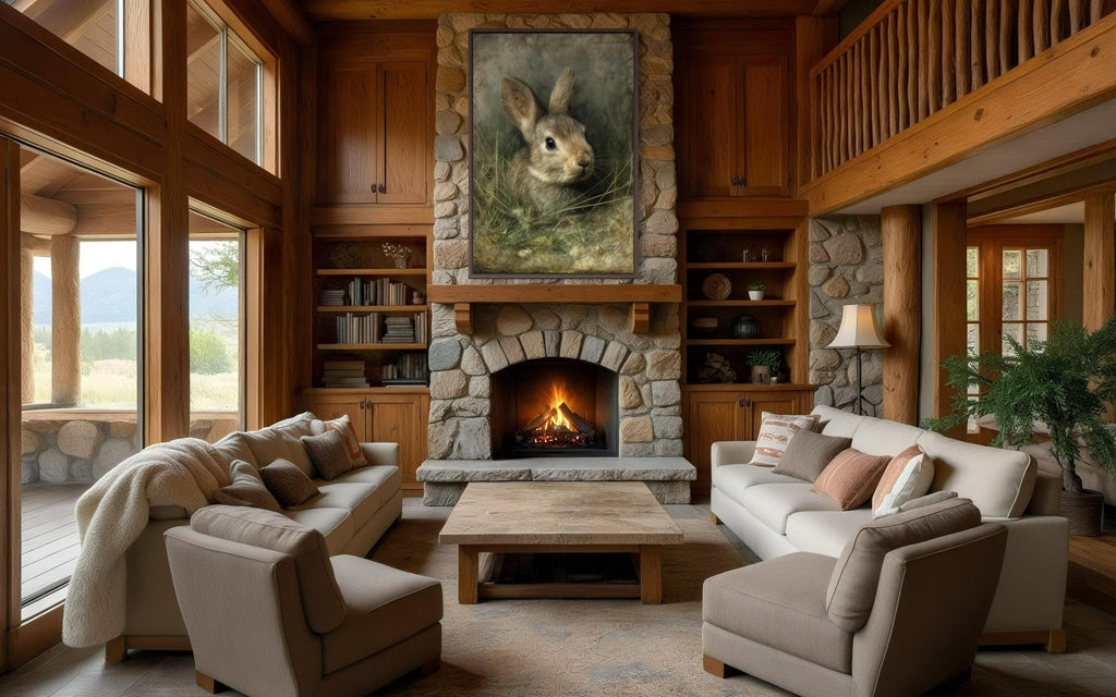 \Bunny Wall Art - Vintage Rabbit Portrait on Canvas with Floating Frame Option