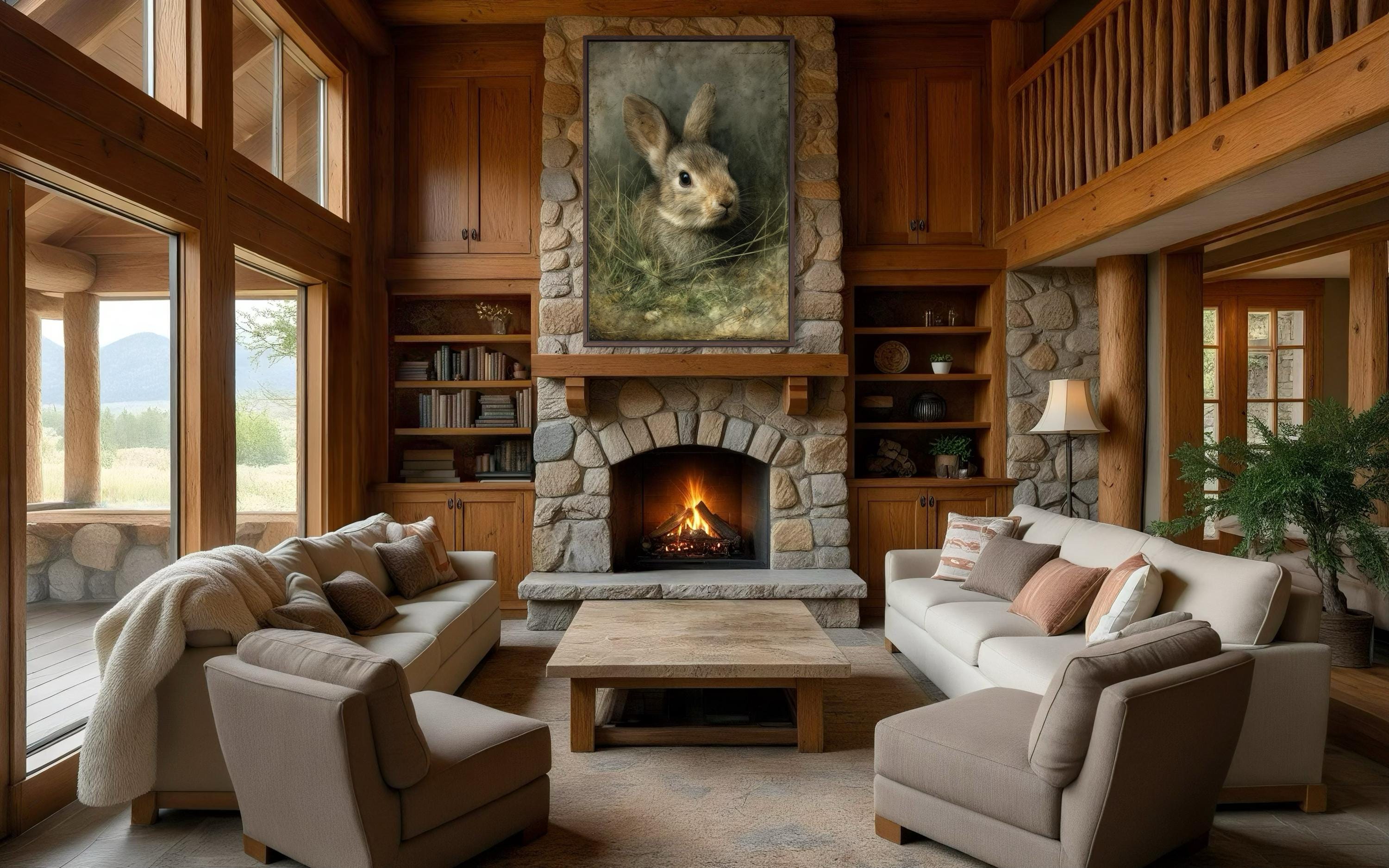 \Bunny Wall Art - Vintage Rabbit Portrait on Canvas with Floating Frame Option