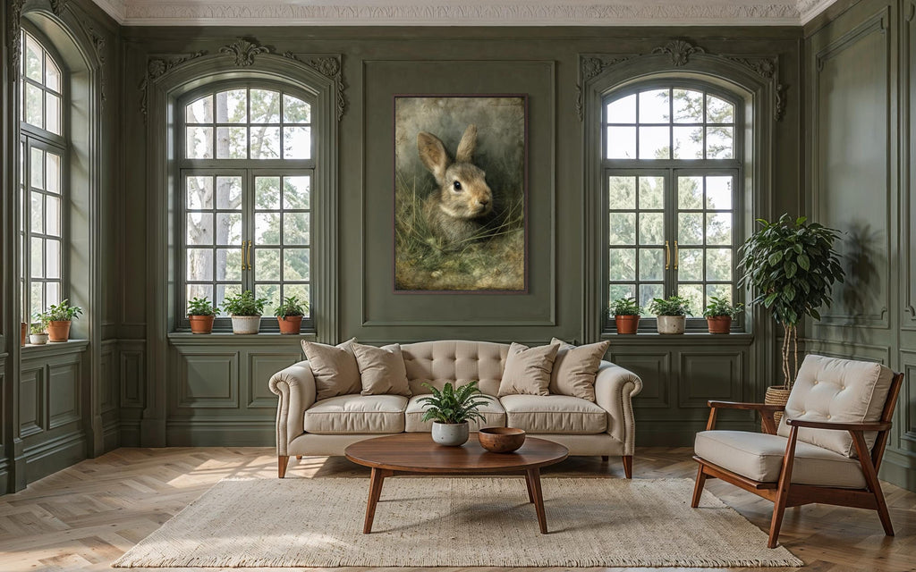 \Bunny Wall Art - Vintage Rabbit Portrait on Canvas with Floating Frame Option