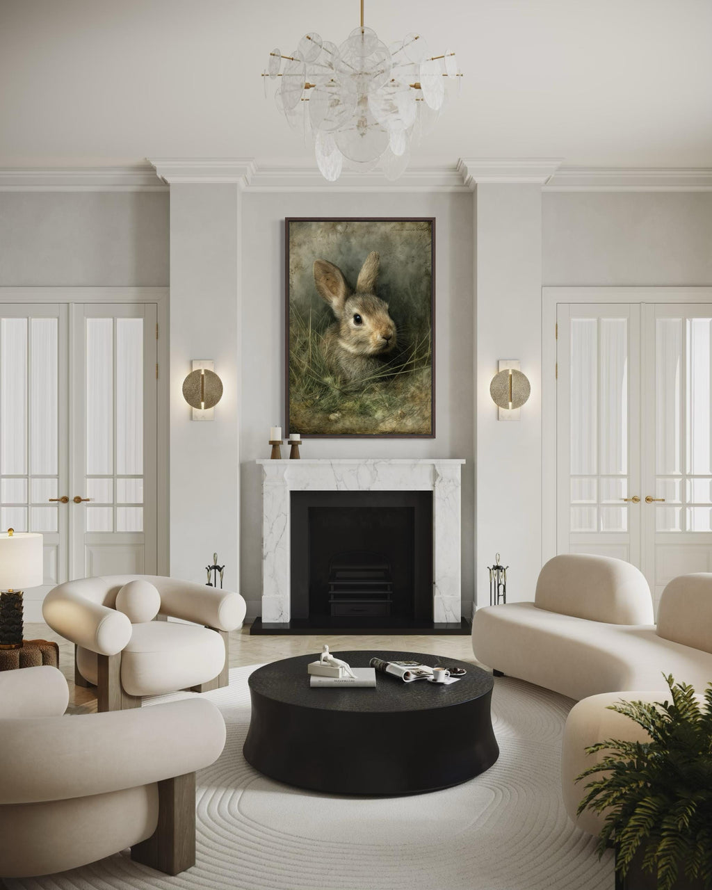 \Bunny Wall Art - Vintage Rabbit Portrait on Canvas with Floating Frame Option