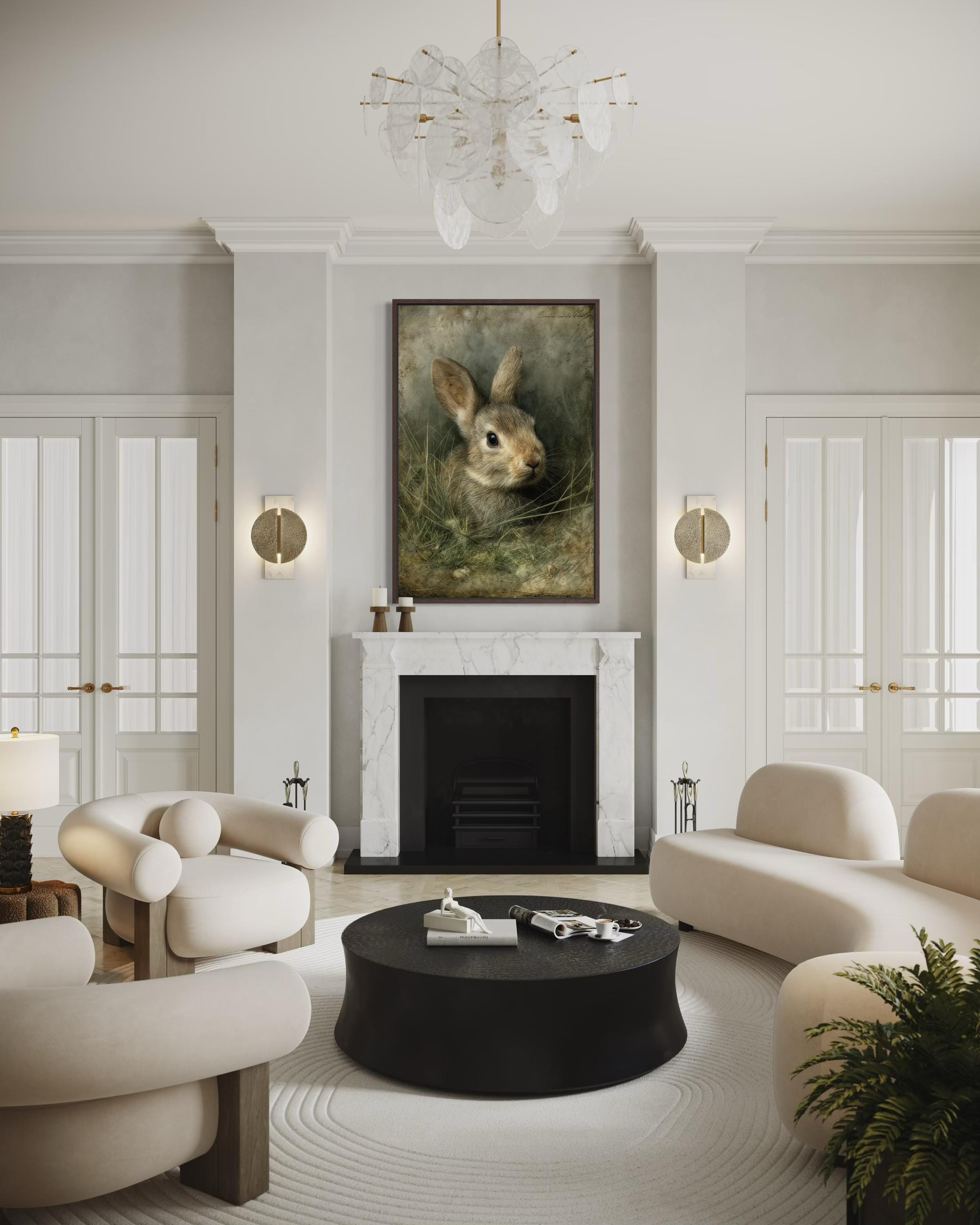 \Bunny Wall Art - Vintage Rabbit Portrait on Canvas with Floating Frame Option