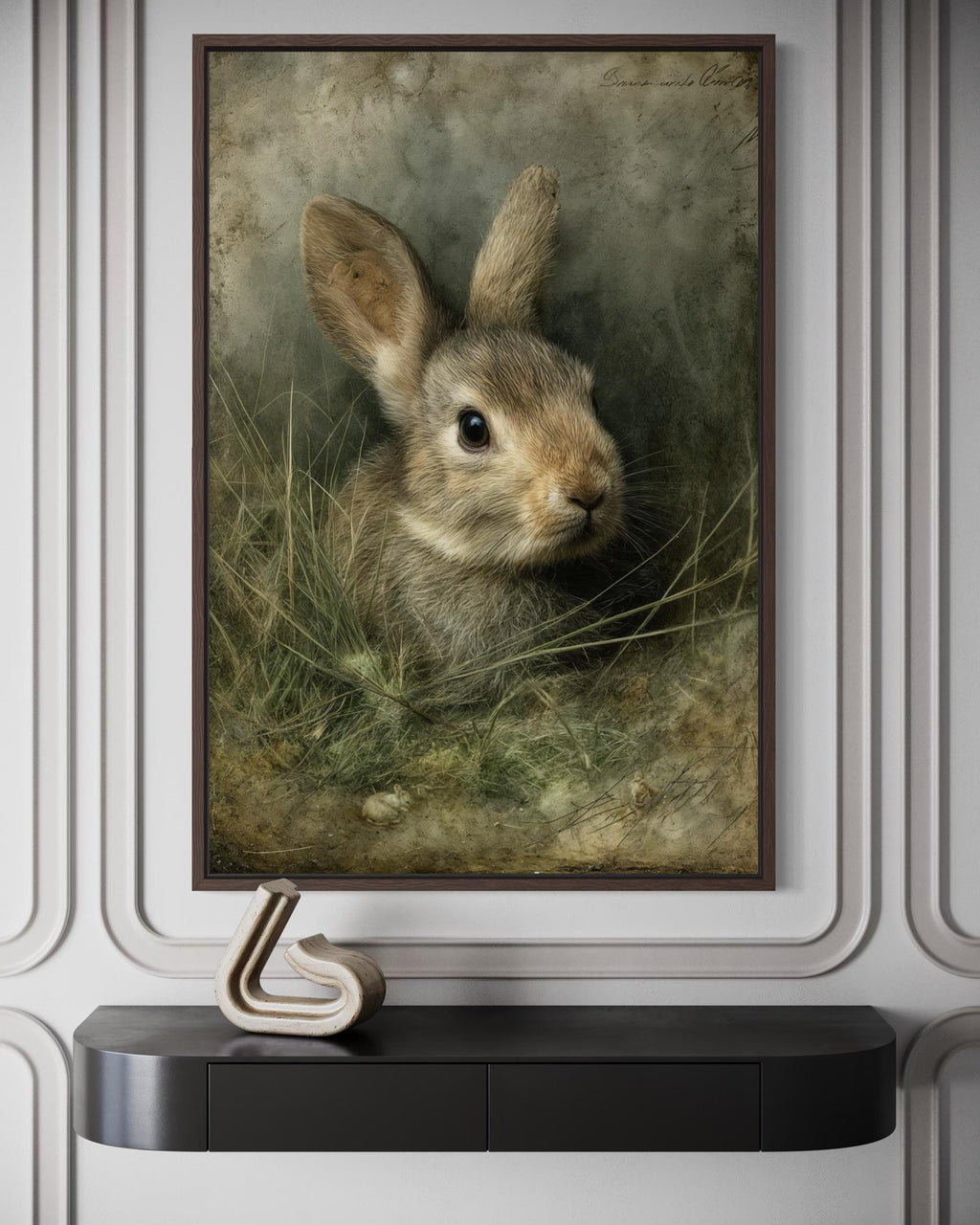 \Bunny Wall Art - Vintage Rabbit Portrait on Canvas with Floating Frame Option