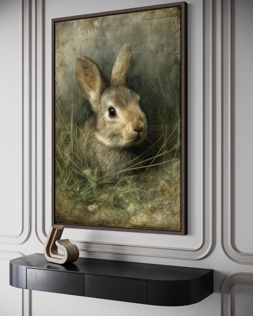 \Bunny Wall Art - Vintage Rabbit Portrait on Canvas with Floating Frame Option