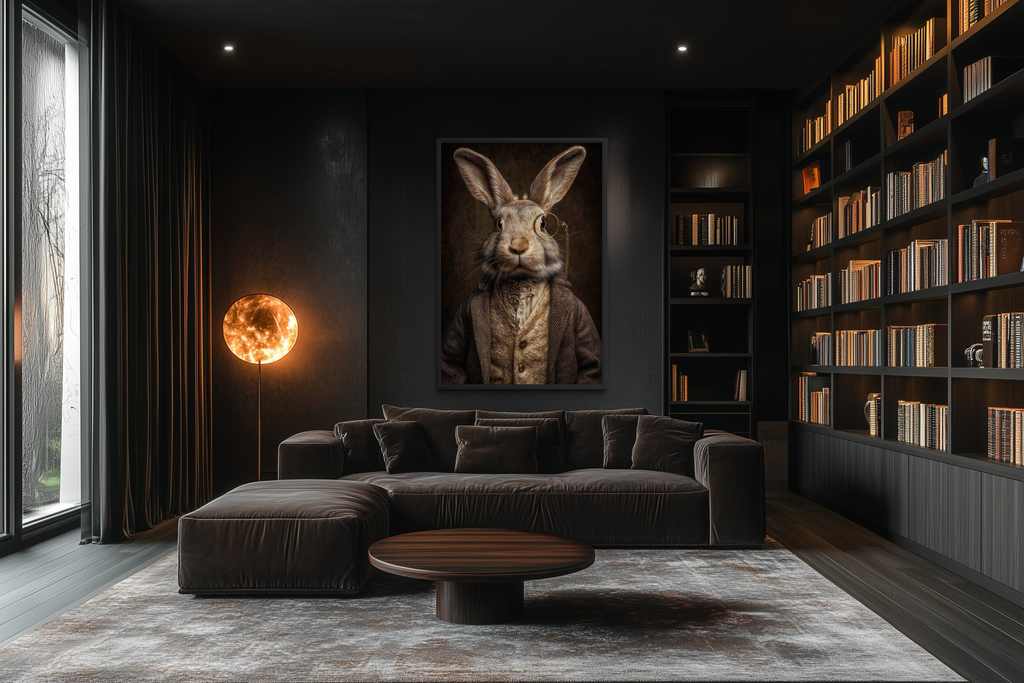 Bunny With Monocle Framed Canvas Wall Art