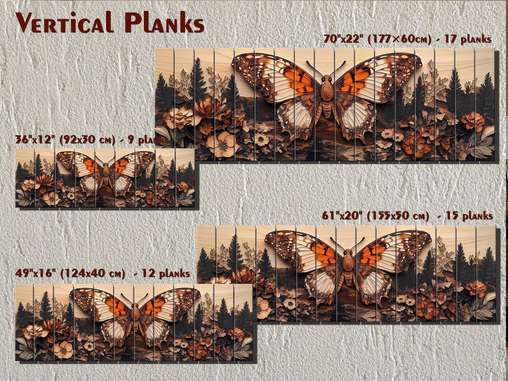 Butterfly and Distressed Rustic Wood Wall Art - Long Horizontal Print for Cabin Cottagecore Decor