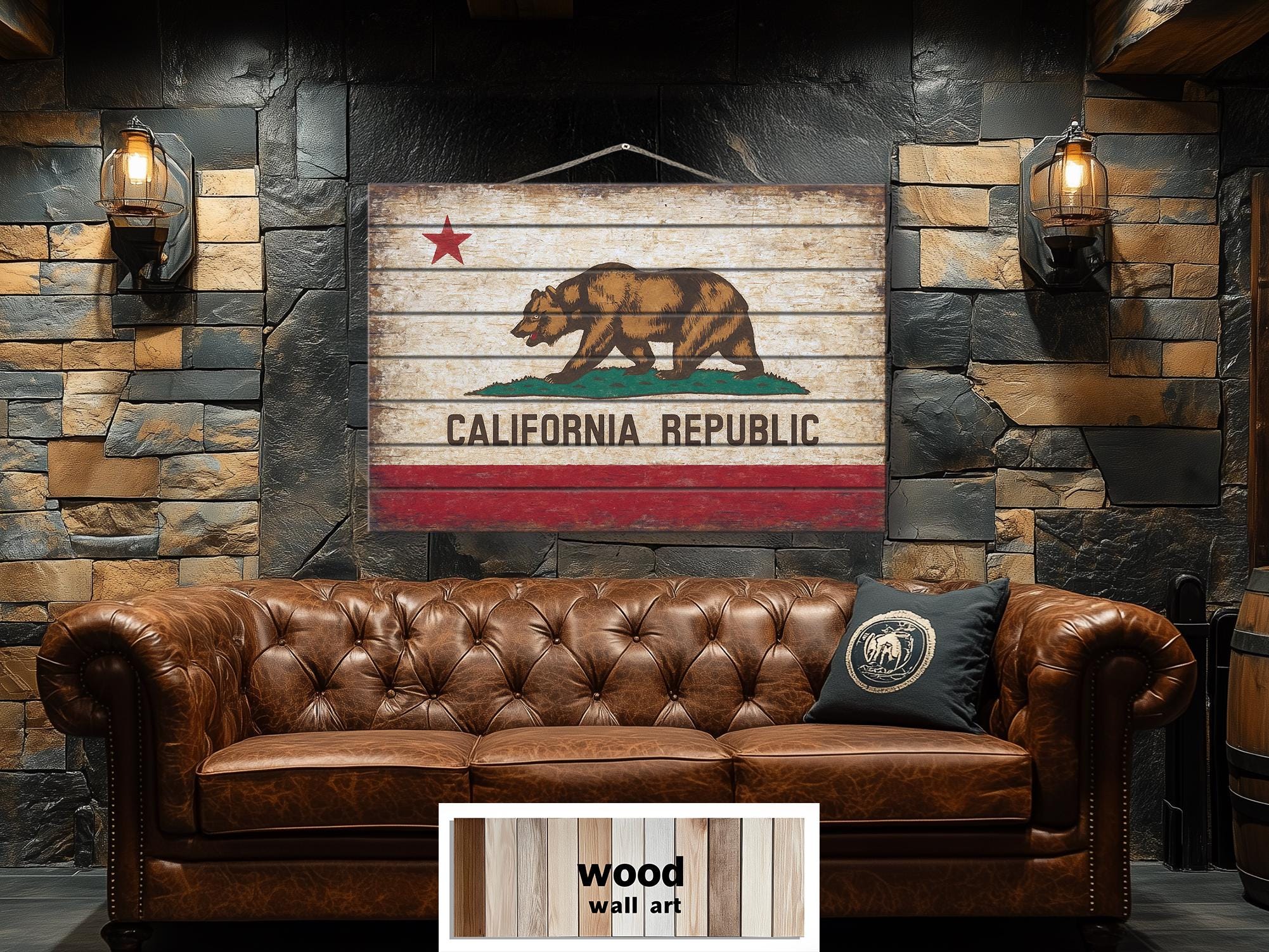 California Flag Distressed Wood Wall Art