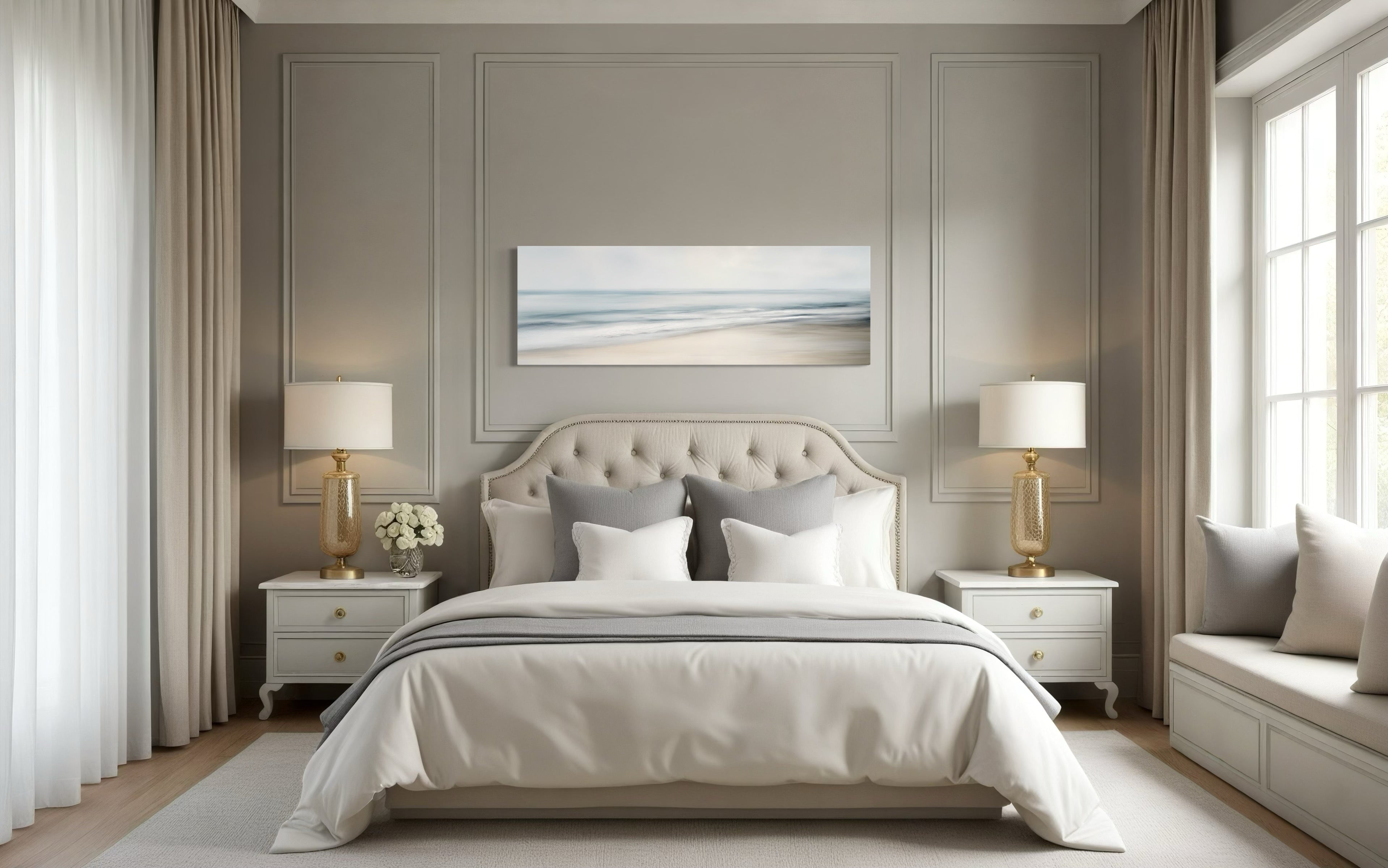 Calm Long Horizontal Ocean Above Bed Framed Canvas Wall Art