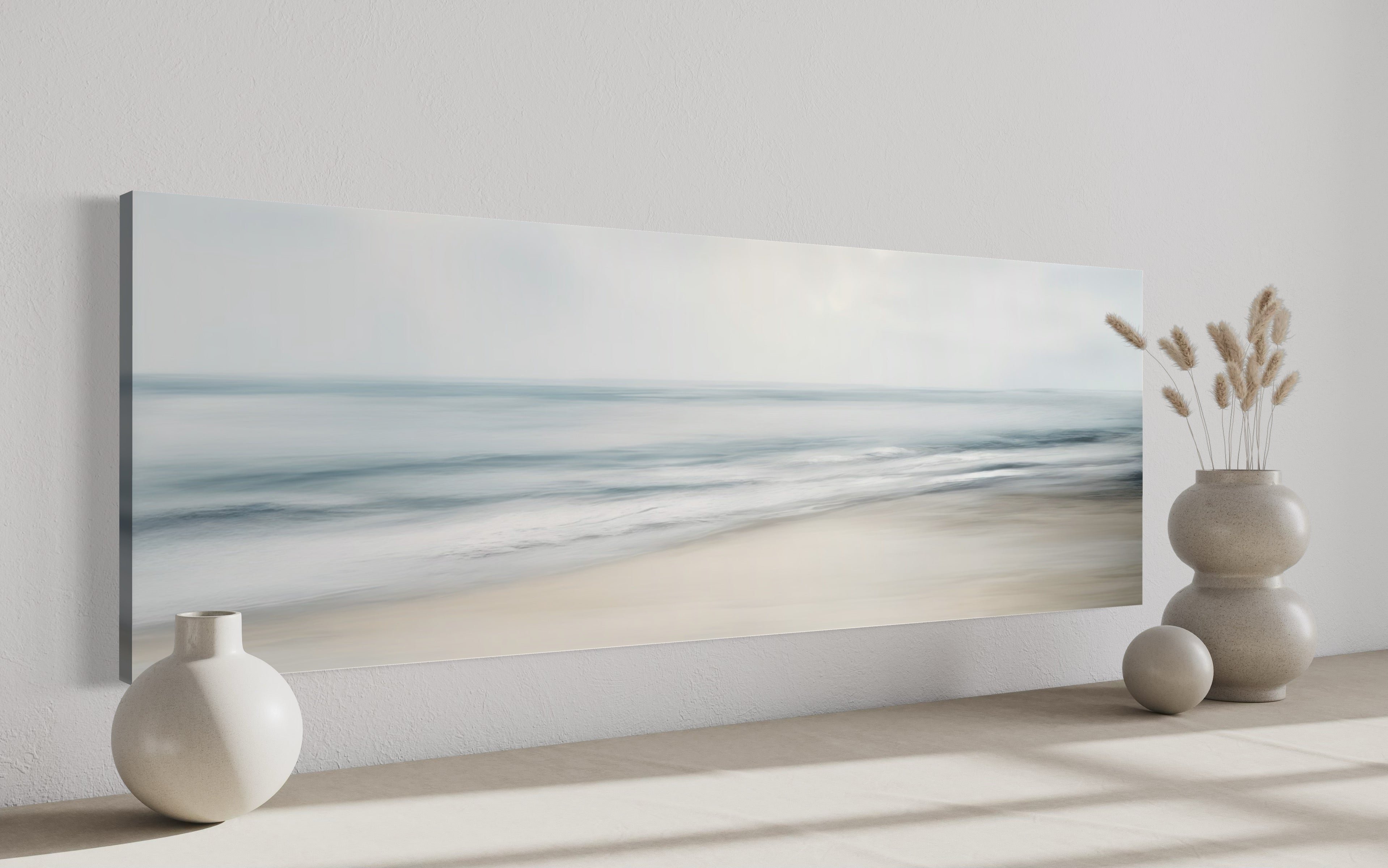 Calm Long Horizontal Ocean Above Bed Framed Canvas Wall Art