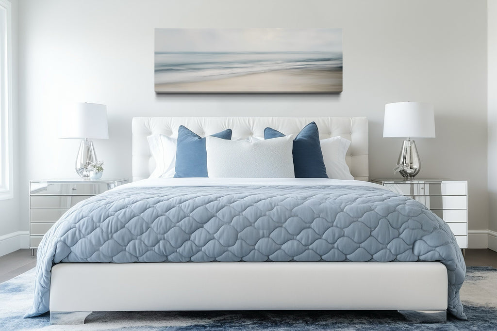 Calm Long Horizontal Ocean Above Bed Framed Canvas Wall Art