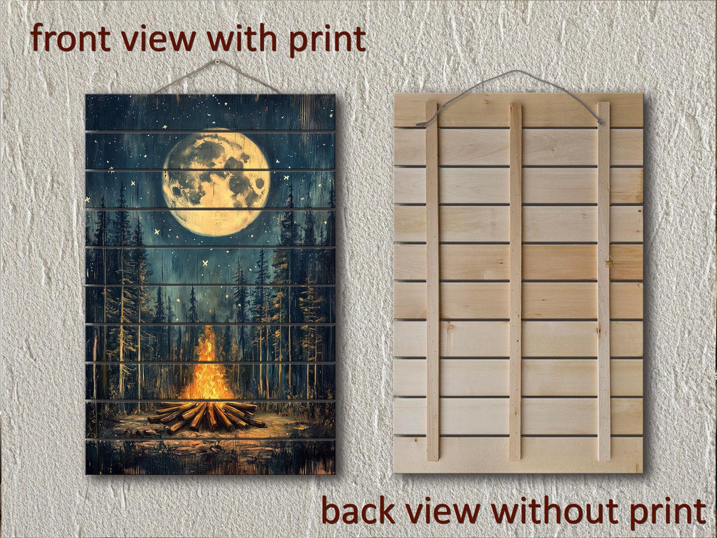Campfire In The Woods Distressed Wood Wall Art