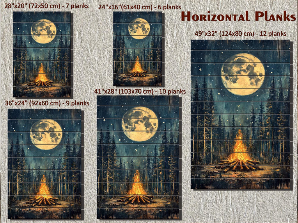 Campfire In The Woods Distressed Wood Wall Art