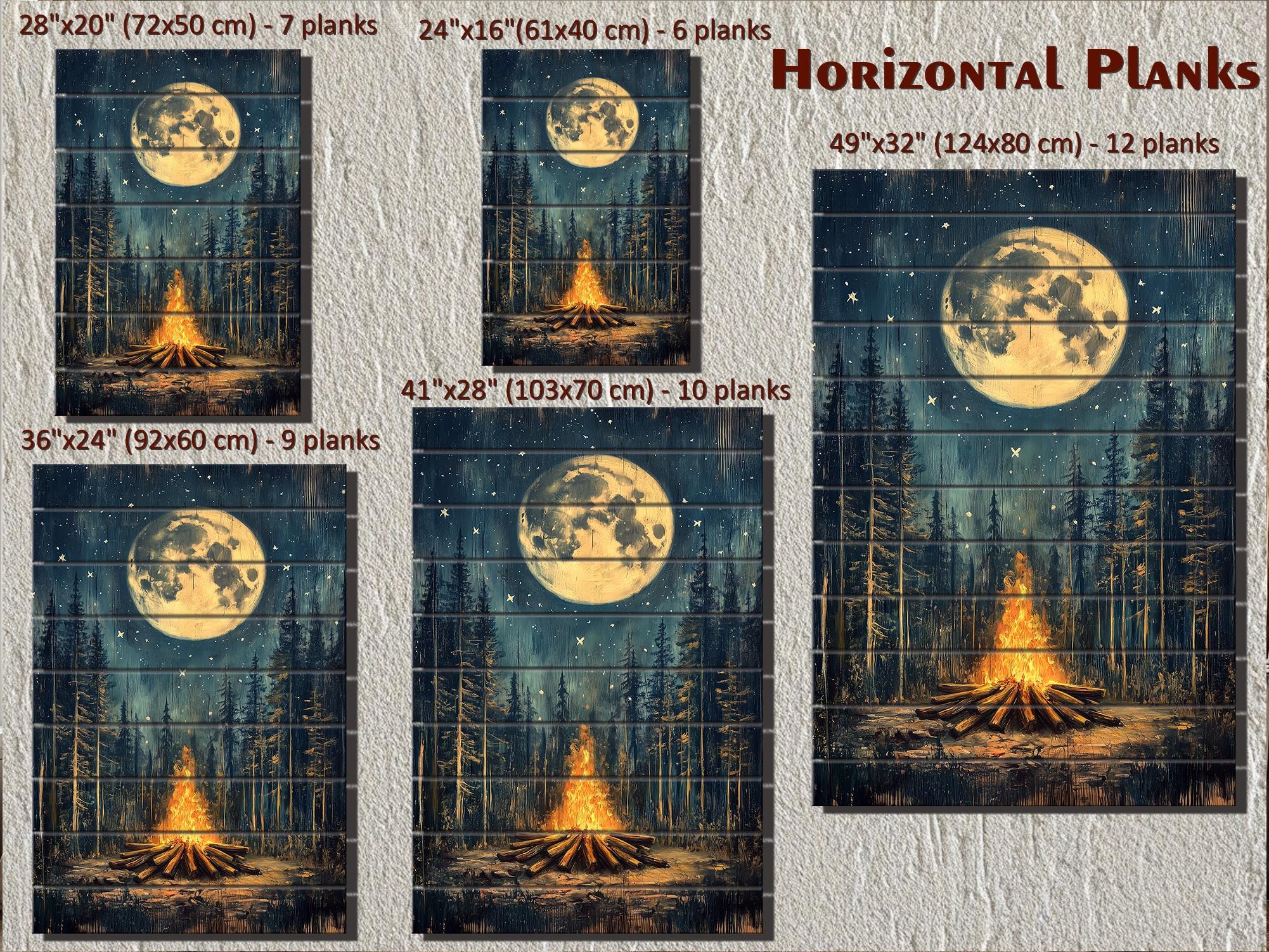 Campfire In The Woods Distressed Wood Wall Art