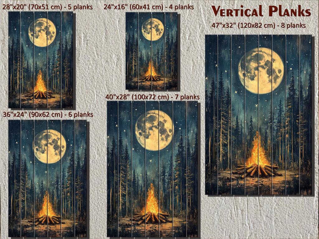 Campfire In The Woods Distressed Wood Wall Art