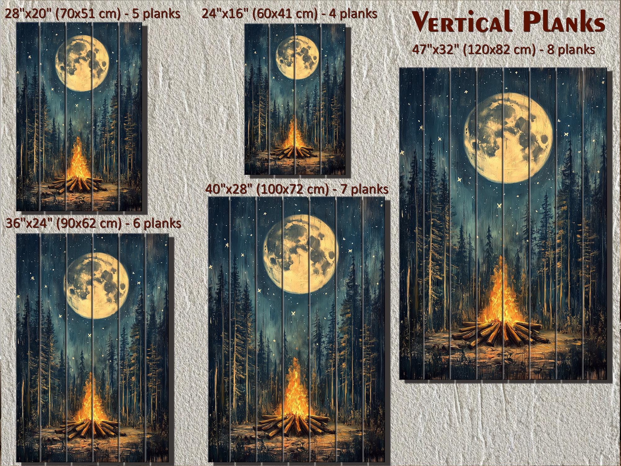 Campfire In The Woods Distressed Wood Wall Art