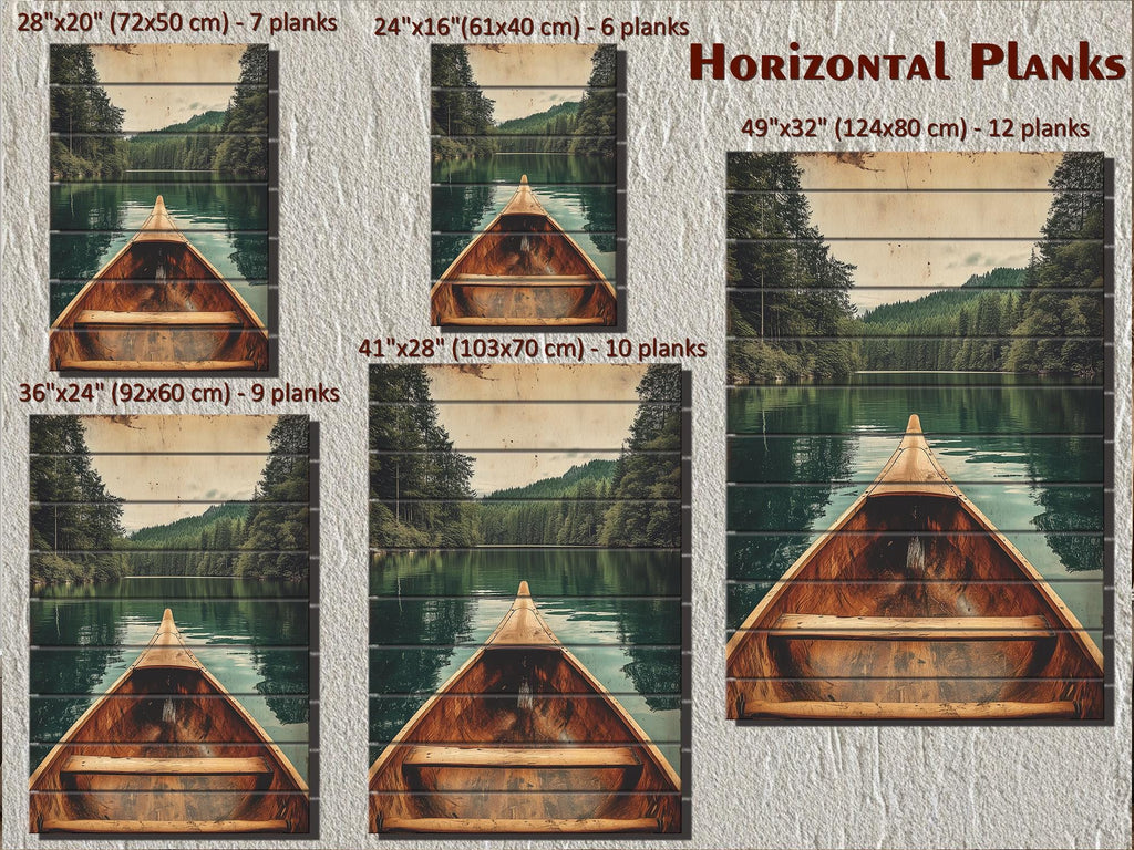 Canoe In Green Lake Distressed Wood Wall Art