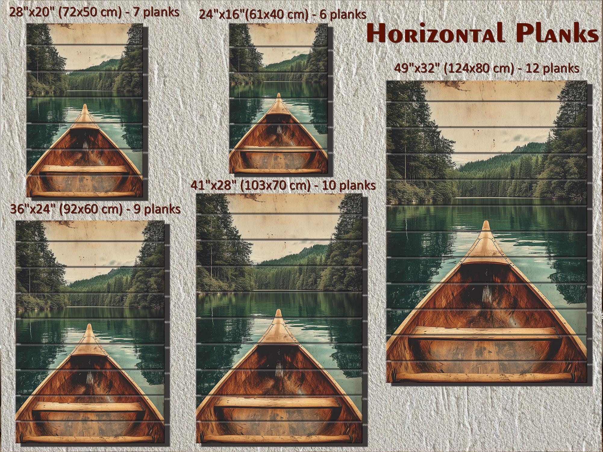 Canoe In Green Lake Distressed Wood Wall Art