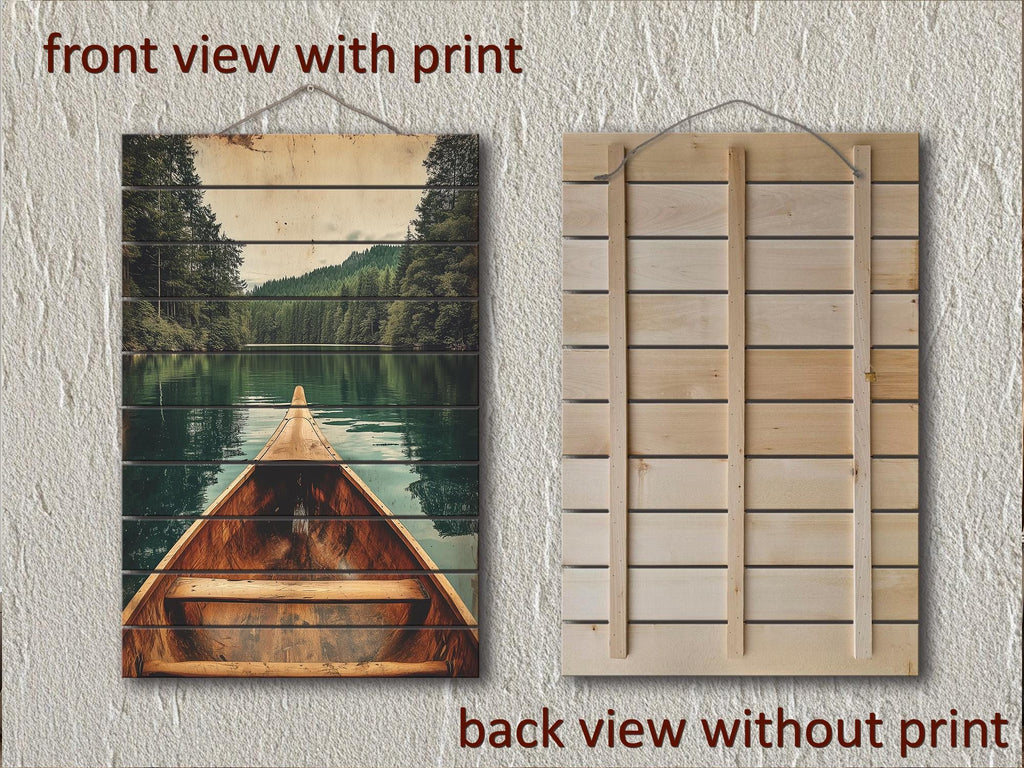 Canoe In Green Lake Distressed Wood Wall Art