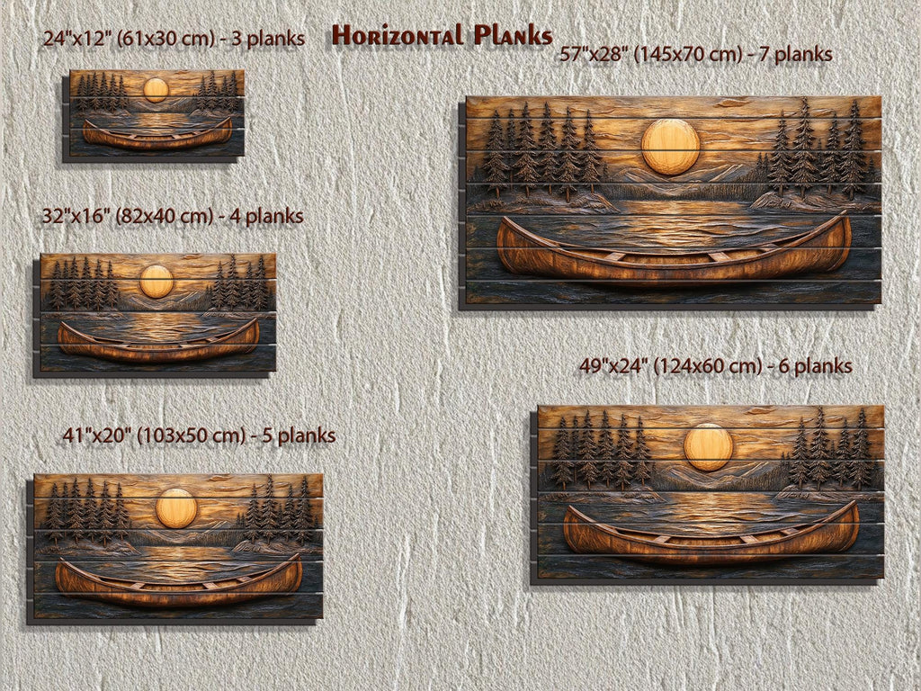 Canoe In The Lake At Sunset Wood Wall Art For Cabin Decor