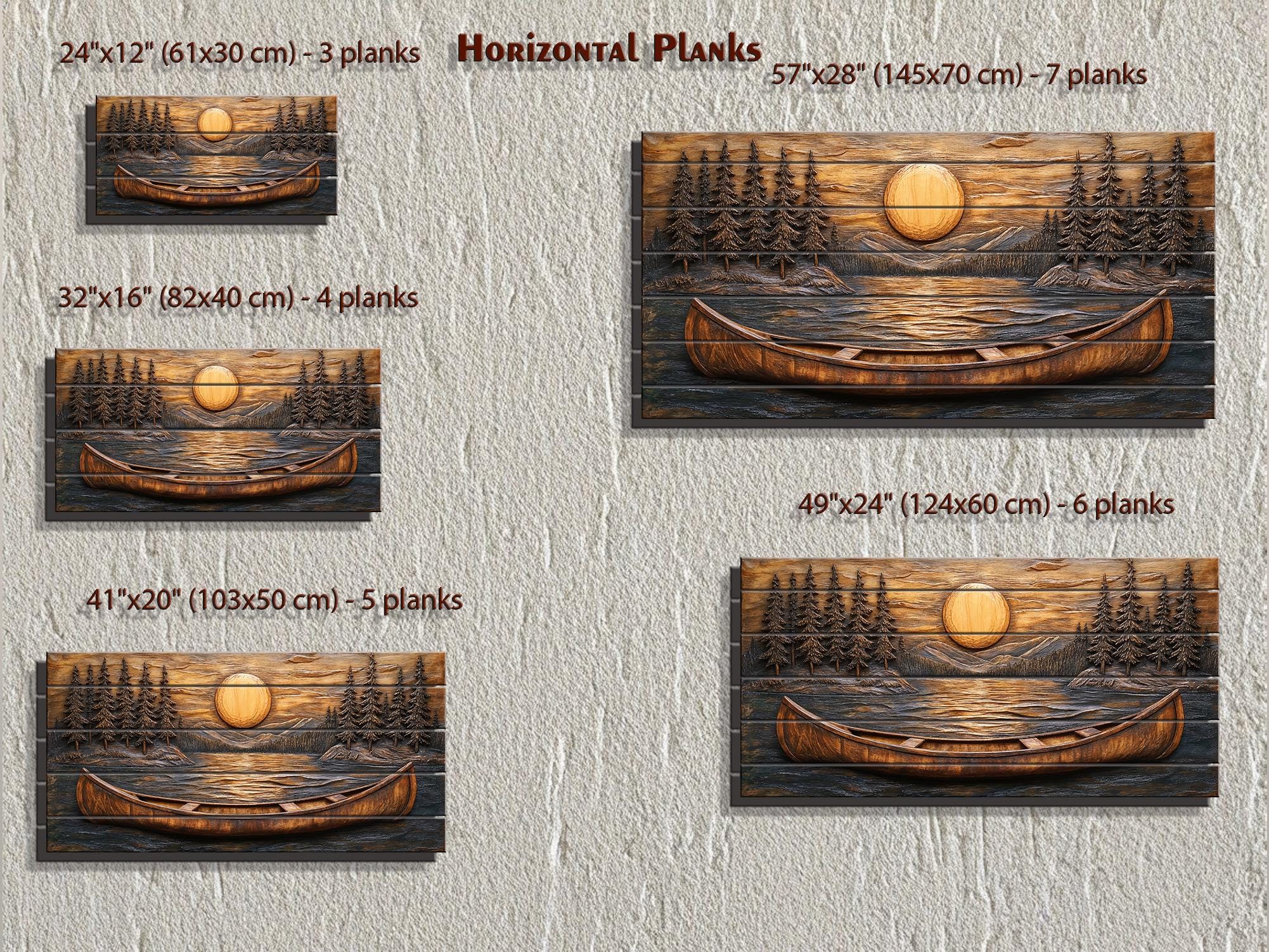 Canoe In The Lake At Sunset Wood Wall Art For Cabin Decor