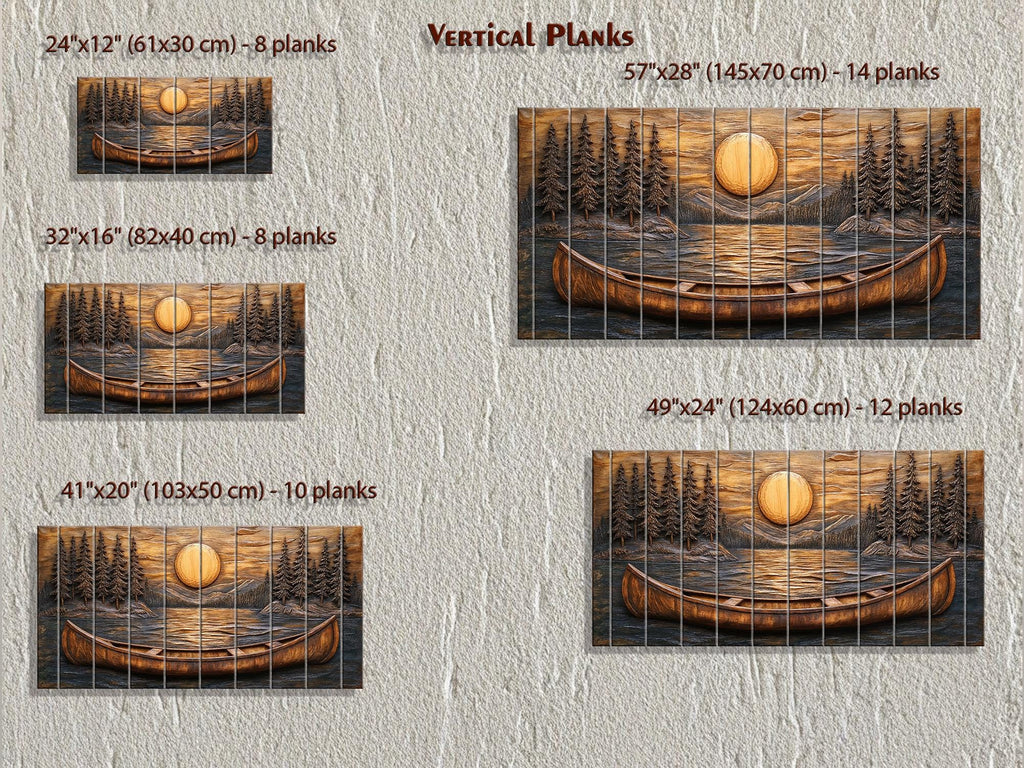 Canoe In The Lake At Sunset Wood Wall Art For Cabin Decor