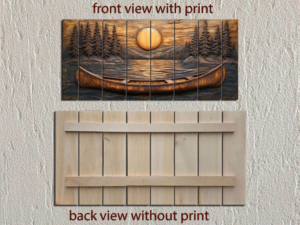 Canoe In The Lake At Sunset Wood Wall Art For Cabin Decor